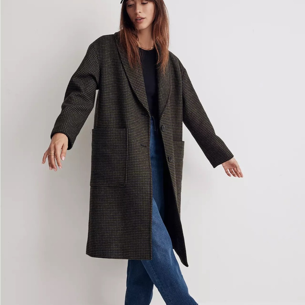 Madewell Carlton Coat Houndstooth Green Wool SOLD OUT EVERYWHERE